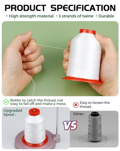 FIVEIZERO Extra Strong Upholstery Thread,White 1000 Meters Bonded Nylon Thread for Denim Leather,Craft,Machine,DIY and Home (1 Pack) CJ - color: White