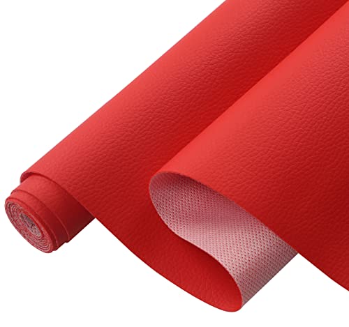 Picheng Lychee Faux Leather Fabric - 13.8" x 53" Soft Red Faux Leather Roll - color: Red