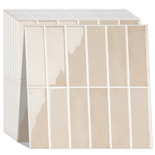 Peel and Stick Tile，New Upgrade Thicker Design Self Adhesive 12" x 12" Large Premium Peel and Stick Backsplash for Kitchen (Beige). - color: Beige