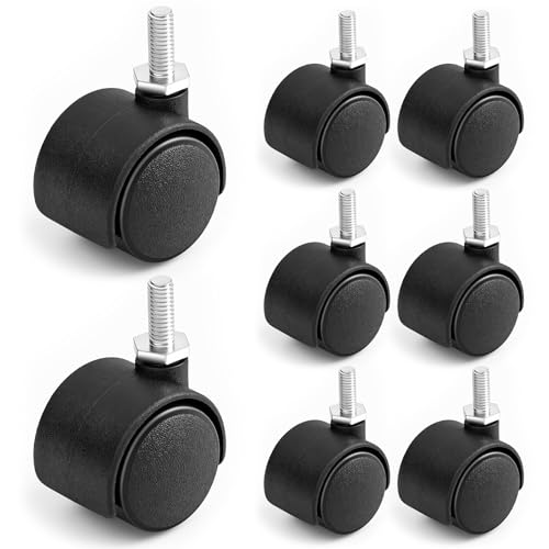 BBTO 8 Pcs 1 Inch M6 Swivel Stem Casters Wheels Replacement, M6 Threaded Stem Caster, Heavy Duty 360° Standing Desk Wheels, No Noise, Black Nylon, for Cart Furniture Table Cabinet Shelf - size: 1 Inch X M6 x 15 mm, style: Threaded, No Brake