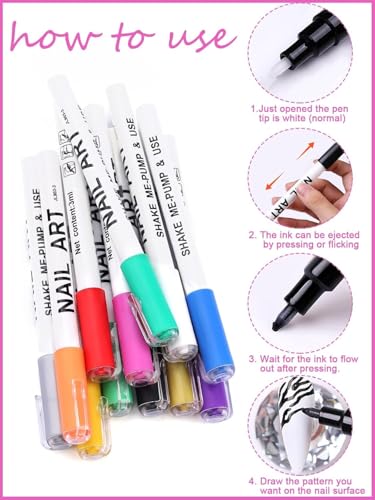 Kalolary 3D Nail Art Pens Set 12 Color Nail Art Marker Graffiti Dotting Pen - color: A