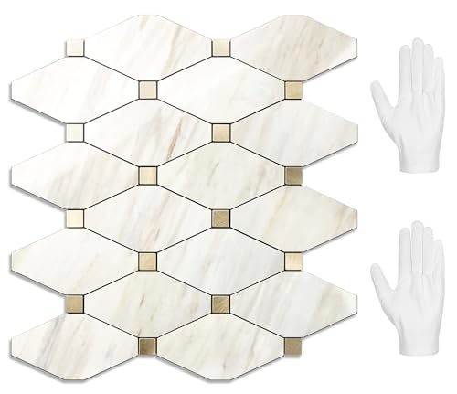 STICKGOO 10 Sheets Peel and Stick Backsplash, Polished Eurasia Beige - color: Polished Eurasia Pinkish-biege Marble