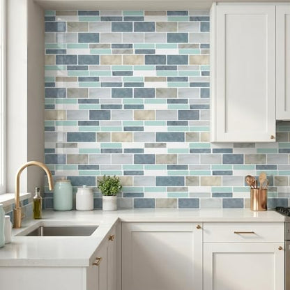 Arttown Peel and Stick 3D Wall Backsplash, 10-Sheet, 12" × 12" Blue Gray - color: Blue/Gray, size: 10PC 12"x12"