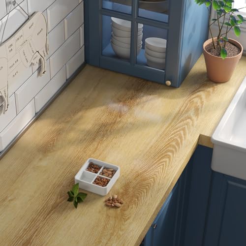 Livelynine Oak Wood Contact Paper Peel and Stick Thick Wood Contact Paper for Countertops Desk Kitchen Cabinet Wallpaper Peel and Stick Countertops Waterproof Vinyl Wrap Wood Laminate Roll 15.8x78.8 - color: Light Oak, size: 15.8" x 78.8"