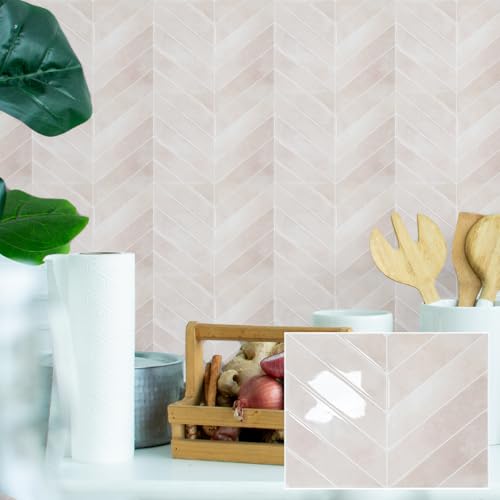 Alwayspon 10 Sheets 10"x10" Pink 3D Vinyl Backsplash Tiles, Self-Adhesive Peel and Stick Wall Tile Stickers Stick on Subway Tiles for Kitchen Bathroom Wall, 0274 - color: Pink