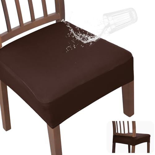 JQinHome Waterproof Dining Chair Seat Covers Set of 4 | Soft Removable Washable Chair Covers for Dining Room,Rear Gap Hook-and-Loop| Elastic Non-Slip, Full Rear Coverage | Chocolate - color: Chocolate, size: 4PC
