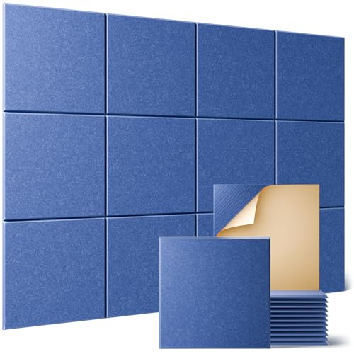Sonicism 12 Pack Acoustic Wall Panels with Self-Adhesive, 12" X 12" X 0.4" Sound Proof Foam Panels, Decorative Soundproof Wall Panels, Sound Proof Absorbing Tiles for Home & Offices, Cerulean Blue - color: Cerulean Blue, size: Flat Panels (12 Pack)