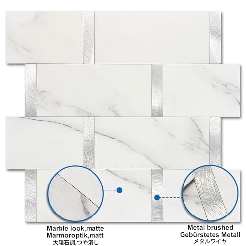 Subway Backsplash Peel and Stick Backsplash Tile White Silver 5pcs - color: White Silver, size: 5sheets