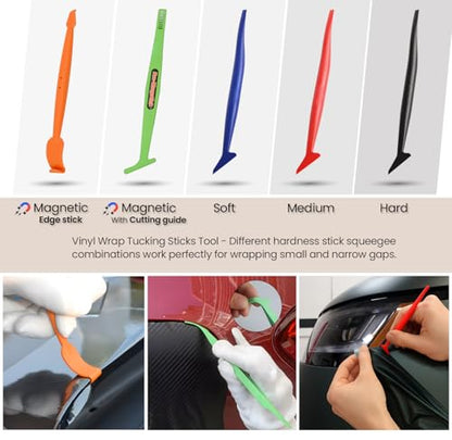Vinyl Wrap Tool Kit Car Wrap Kit Vehicle Wrapping Tools with Felt Squeegee Utility Knife Magnetic Holders Gloves PPF Tools Stick Tucking for Wraps Automotive Window Tint Tool Installation