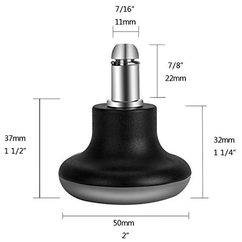 Bell Glides Replacement Office Chair Feet Swivel Caster Wheels to Fixed Stationary Castors, Short Profile with Separate Self Adhesive Felt Pads Black 5pcs (Pack of 2) - size: 11mm x 22mm (Pack of 2)