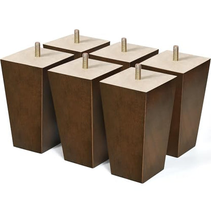 Wood Furniture Legs Sofa Legs Pack of 4 Square Couch Legs Mid-Century Modern Replacement Legs for Armchair Recliner Coffee Table Dresser Sideboard (5 inch (6PCS)) - size: 5 inch (6pcs) Standard (With hanger bolt)