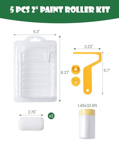 VOOMEY 2 Inch Small Paint Roller Kit with Pre-Taped Masking Film, Paint Tray Liner, Mini Paint Roller for Painting Corners