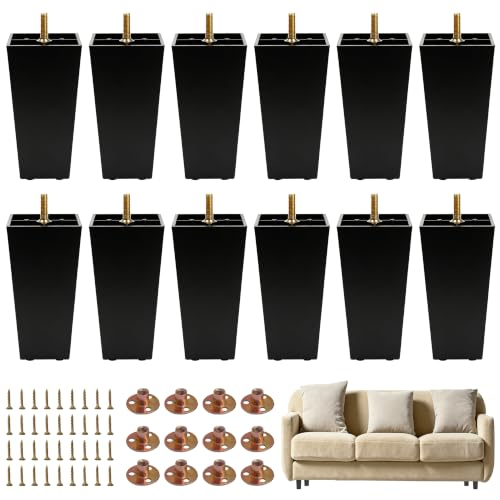 FabricJoy 12 Pack 6 Inch Plastic Furniture Legs Square Sofa Couch Legs Replacement Tapered Feet with M8 T-Nuts Screws for Legs Sofas Table Chairs Cabinets Dressers Beds - size: 6 inch