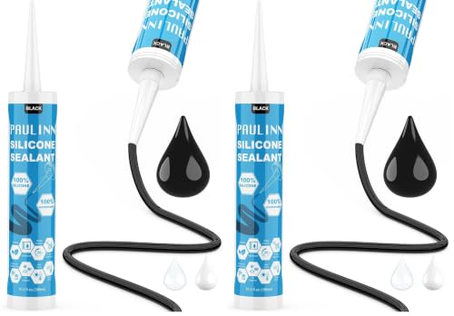 PAULINN Silicone Sealant Black, 100% Silicone Caulk Waterproof for RV, Kitchen, Bath, General Use, Window, Door, Glass, Marine, 10.2 Oz, 2 Pack - color: Black, size: 2 Pack