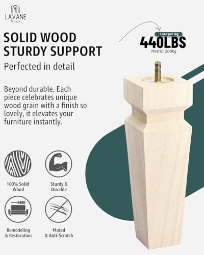 La Vane 6 inch Solid Wood Pyramid Tapered Furniture Legs,Unfinished,4PCS - color: Unfinished, size: 6"/15cm