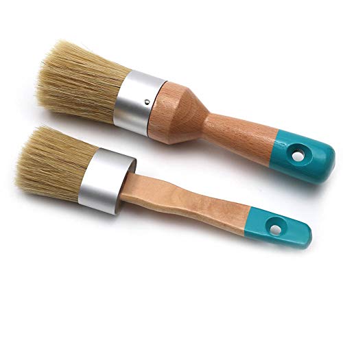 MAXMAN Chalk Paint Brush Set 2Pcs, Wax & Stencil Brushes, Natural Bristles - size: 2PCS-Large