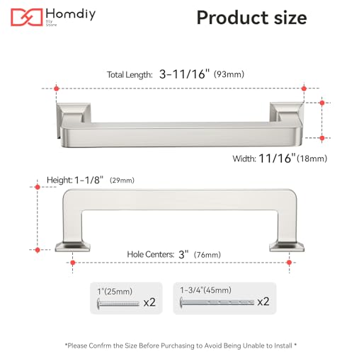 homdiy 20 Pack 3 Inch Brushed Nickel Cabinet Pulls, Solid Zinc Alloy - color: Brushed Nickel, size: 3" Hole Center