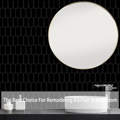 10-Sheet Long Hexagon Peel and Stick Kitchen Backsplash Tiles - color: Black