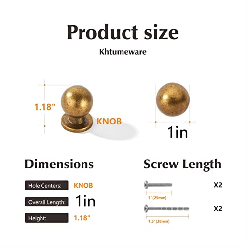 khtumeware 10 Pack 1 inch Vintage Retro Antique Brass Zinc Alloy Cabinet Knob - Single Hole Center Cabinet Pull Hardware for Bedroom, Kitchen.