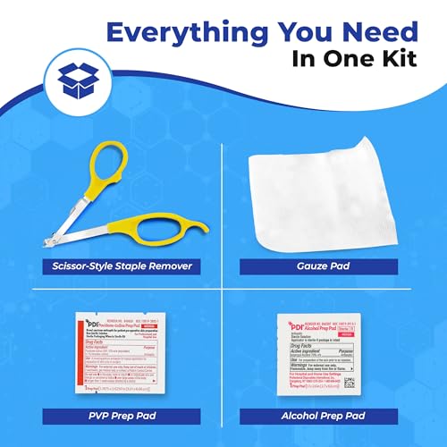 Premium Sterile Staple Removal Kit - Includes Staple Remover, PVP & Alcohol Prep Pads, Gauze Sponge | Single-Use Staple Removal Tool
