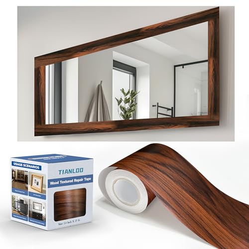 TIANLDD 27 FT Wood Grain Wallpaper Border, Removable Waterproof Mirror Border Peel and Stick,Bathroom Mirror Frame Border.(Dark Oak) - color: Dark Oak, size: 3.15 inches x 27 feet