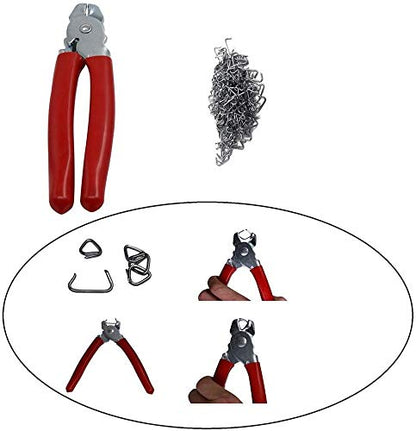 HARDK Hog Ring Pliers set Straight with 500PCS Galvanized Hog Rings - Perfect for Furniture Upholstery, Auto Upholstery, Plastic Meat & Sausage Casings - style: Straight & 500 PCS