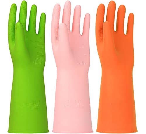 Latex Free Nitrile Cleaning Gloves, Small, 3 Pairs - color: Green+pink+orange, size: Small