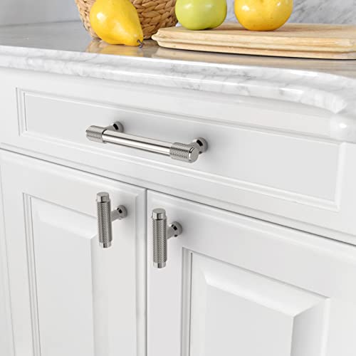 Amerdeco 10 Pack Brushed Satin Nickel Knurled Cabinet Pulls 3-3/4 Inch(96mm) Hole Center Kitchen Cabinet Handles Drawer Pulls Cabinet Hardware ZH0034 - color: Brushed Satin Nickel, size: 3.75"/96mm Hole Center