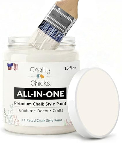 Chalky Chicks Aged Burlap 16 Fl Oz Chalk Paint for Furniture All in One - color: Aged Burlap (White), size: 16 Fl Oz (Pack of 1)