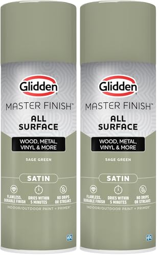 Glidden Master Finish 12 oz. Satin Green Sage Interior/Exterior All Surface Spray Paint and Primer (Pack of 2) - color: Green Sage, size: 12 Ounce (Pack of 2)