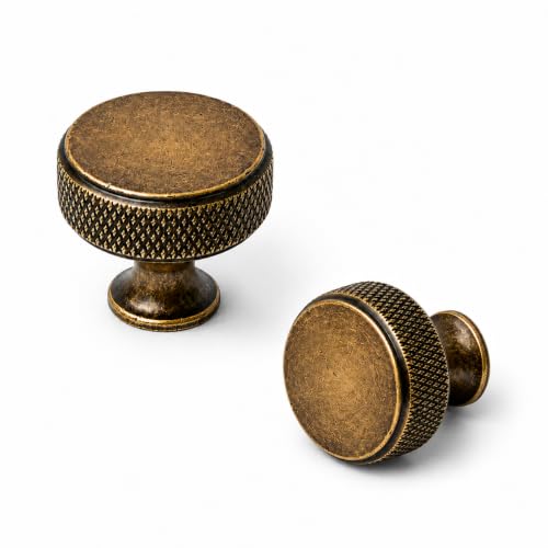 Asidrama 10 Pack Brushed Antique Brass Cabinet Knobs Heavy-Duty Solid Kitchen Cabinet Pulls Aged Brass Dresser Drawer Hardware for Cupboard - color: Brushed Antique Brass, style: 10 Pack