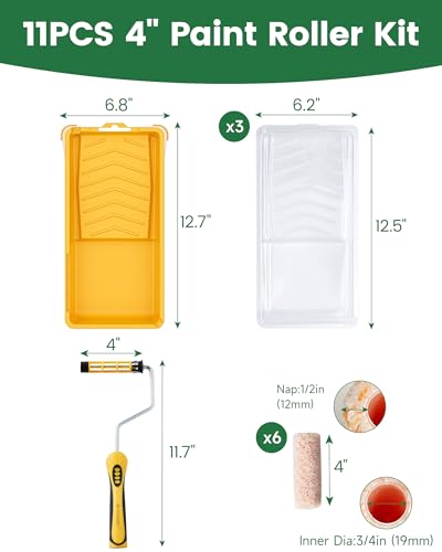 Voomey 4 Inch Microfiber Small Paint Roller Kit - size: 11pcs