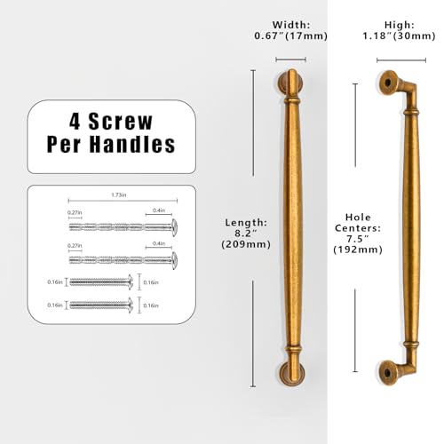 10 Pack Antique Brass Cabinet Pulls 7.5 Inch(192mm) Kitchen Cabinet Handles Cabinet Hardware for Drawer Pulls - color: Antique Brass, size: 7.5" Hole Center