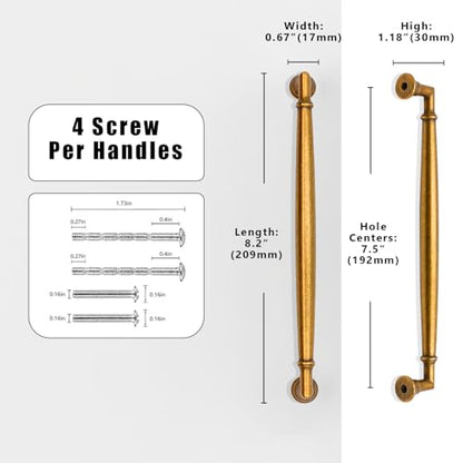 10 Pack Antique Brass Cabinet Pulls 7.5 Inch(192mm) Kitchen Cabinet Handles Cabinet Hardware for Drawer Pulls - color: Antique Brass, size: 7.5" Hole Center