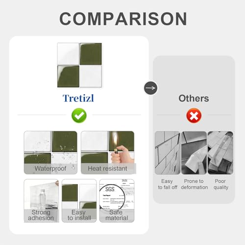 10 Sheets Thicker Design Peel and Stick Backsplash, 3D Self Adhesive Peel and Stick Wall Tile Backsplash for Kitchen, Bathroom, 12"x12", White and Green - color: White and Green