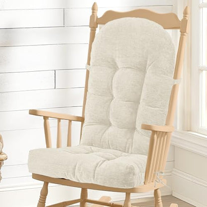 Rocking Chair Cushion - Soft Chenille Fabric Seat Pad with Tufted Design, Non-Slip Bottom and Secure Ties, for Glider, Adirondack and Indoor Rocker Chair, 44x19x4 Inch, Oyster White - color: Oyster White