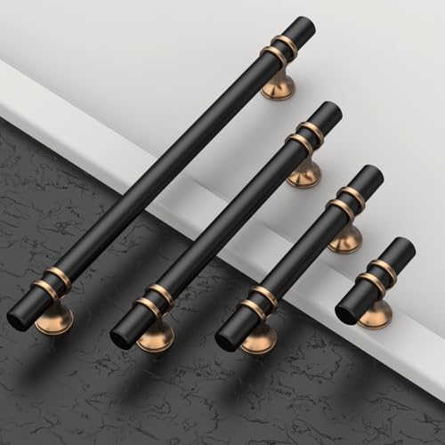 Amerdeco 10 Pack Champagne Bronze and Matte Black Cabinet Pulls 3.75 Inch(96MM) Hole Centers Kitchen Cabinet Handles Cabinets Hardware Drawer Pulls ZH0050 - color: Champagne Bronze Black, size: 3.75"/96MM Hole Center