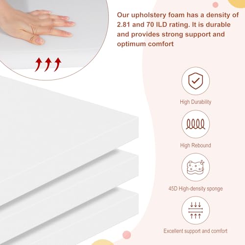 High Density Upholstery Foam 2" X 20" X 20", 3PCS Couch Cushion Replacement - size: 2" X 20" X 20"