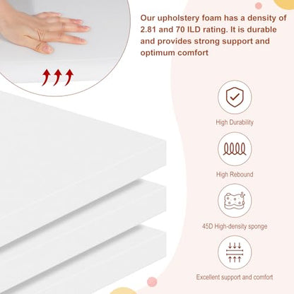High Density Upholstery Foam 2" X 20" X 20", 3PCS Couch Cushion Replacement - size: 2" X 20" X 20"