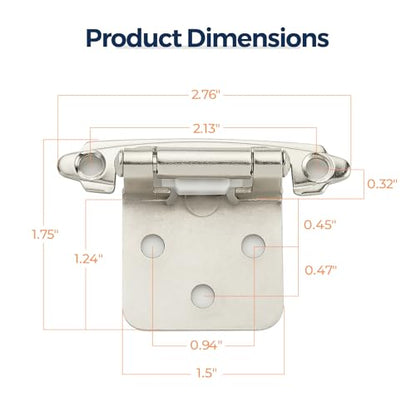 Brushed Nickel Cabinet Hinges, 1/2 Inch Overlay, 4 Pack(2 Pairs) - color: Brushed Nickel