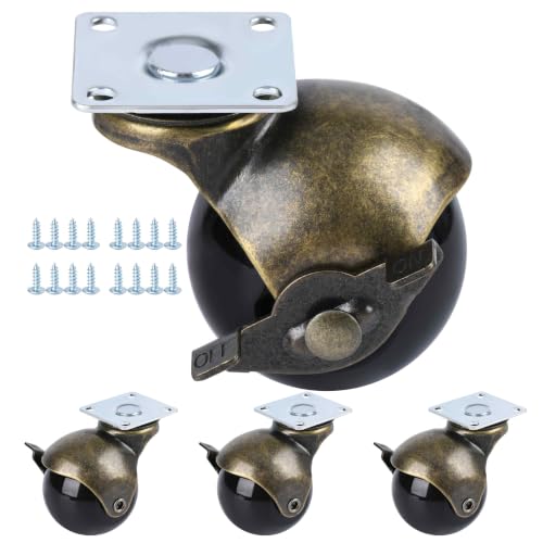 2 Inch Ball Casters with Brake, Set of 4 Heavy Duty Swivel Plate (Antique Brass) - color: Antique Brass