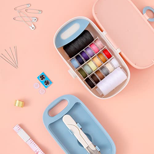 Missraza Sewing Kit, Portable Kit for Adults, Plastic Box Needle and Thread Accesories Supplies Pink 15.5x6cm(6.1x2.36in) - size: 15.5x6cm(6.1x2.36in)
