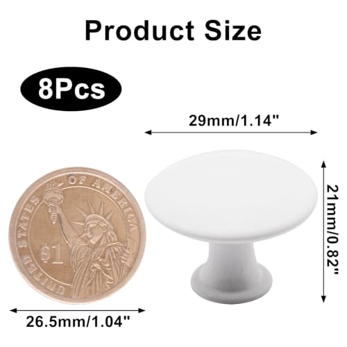 8 Pcs White Cabinet Knobs, Round Dresser Knob Kitchen Drawer Knobs, Single Hole Cupboard Door Knob Dresser Drawer Pulls Handles - color: White, size: 8 Pack