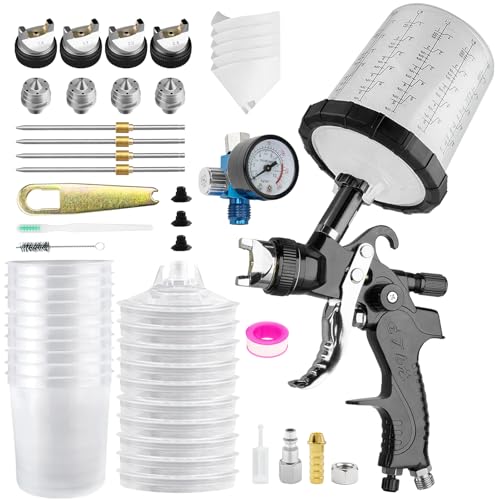 HVLP Spray Gun Premium Kit, Automotive Paint Gun 1.4/1.7/2.0/2.5mm Nozzles - color: Black