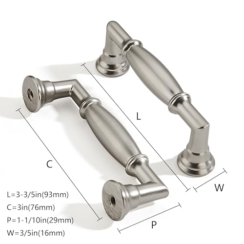 2 Pack 3 Inch Hole Center Brushed Satin Nickel Cabinet pulls Solid Heavy Duty Cabinet Pull Cabinet Handles Kitchen Cabinet Hardware Vanity Handles Bathroom Cabinet pulls - color: Brushed Satin Nickel, size: 3 Inch(76mm)hole center