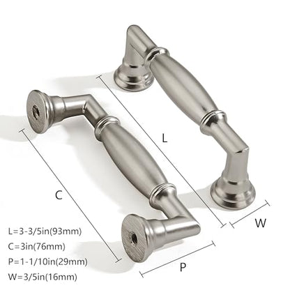 2 Pack 3 Inch Hole Center Brushed Satin Nickel Cabinet pulls Solid Heavy Duty Cabinet Pull Cabinet Handles Kitchen Cabinet Hardware Vanity Handles Bathroom Cabinet pulls - color: Brushed Satin Nickel, size: 3 Inch(76mm)hole center