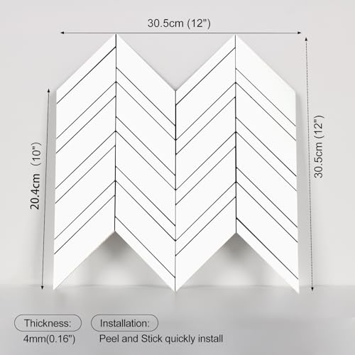 Yipscazo 10-Sheet Herringbone Backsplash Peel and Stick Tile, Polished White PVC Stick on Backsplash for Kitchen, Waterproof Self Adhesive Wall Tile for Bathroom - color: Polished White