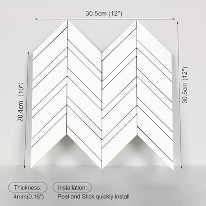Yipscazo 10-Sheet Herringbone Backsplash Peel and Stick Tile, Polished White PVC Stick on Backsplash for Kitchen, Waterproof Self Adhesive Wall Tile for Bathroom - color: Polished White