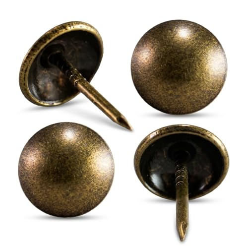 Upholstery Tacks for Furniture, Vintage Upholstery Nails, 100Pcs, ∅7/16" x 1/2", Antique Brass, French Natural Heavy Duty Furniture Nails for Sofas, Chairs, Headboards & DIY Crafts