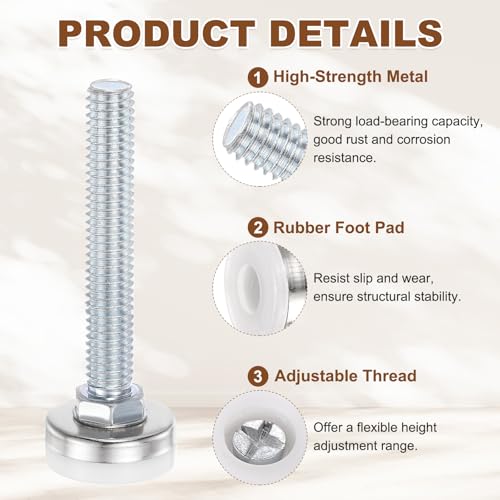 uxcell 4Pcs Furniture Leveling Feet, 3/8"-16x2 x1 Adjustable Metal - size: 3/8"-16 x 2" x 1"
